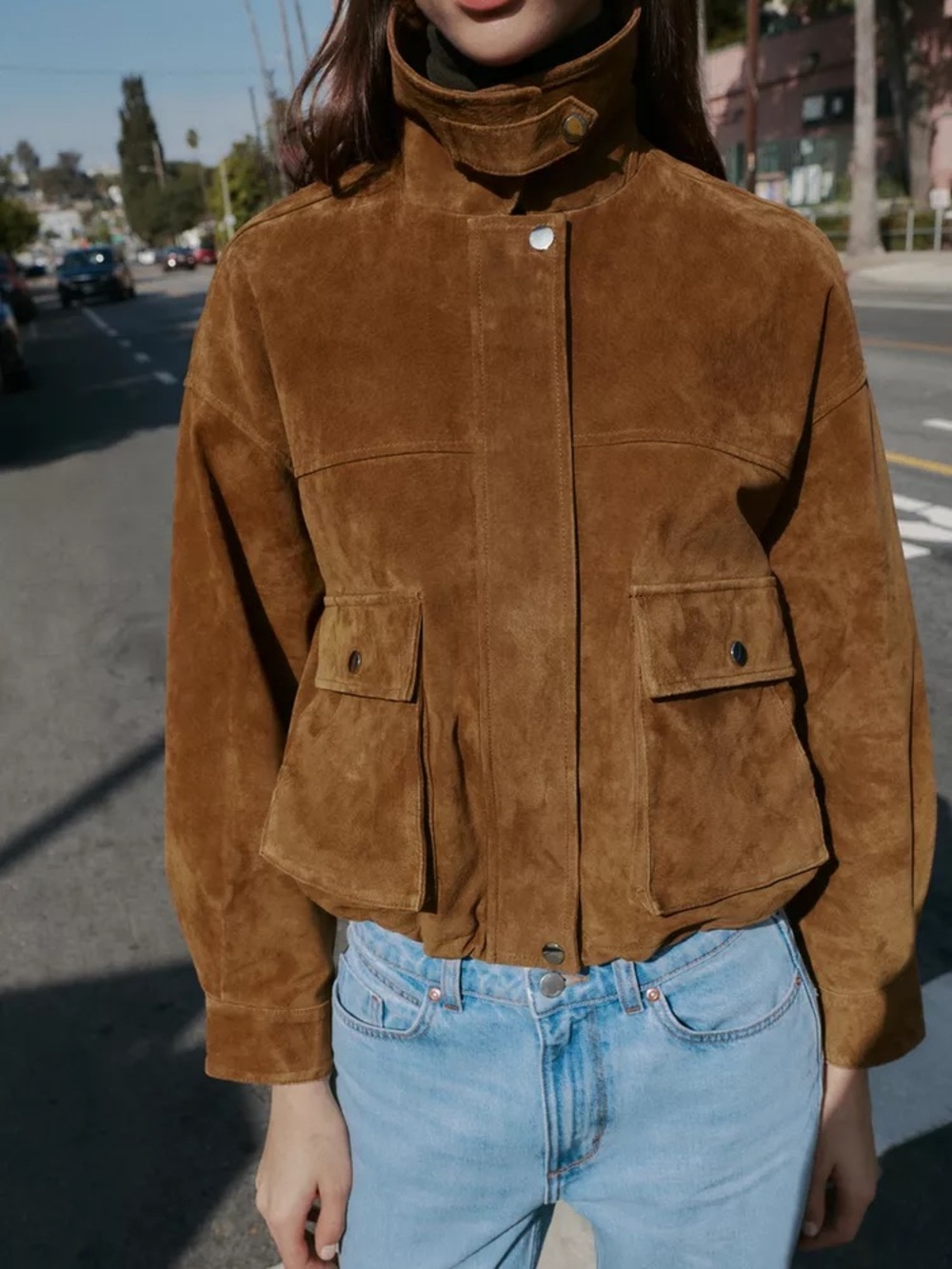 Zara Chestnut Brown Cropped Suede Jacket - Picture 6 of 9
